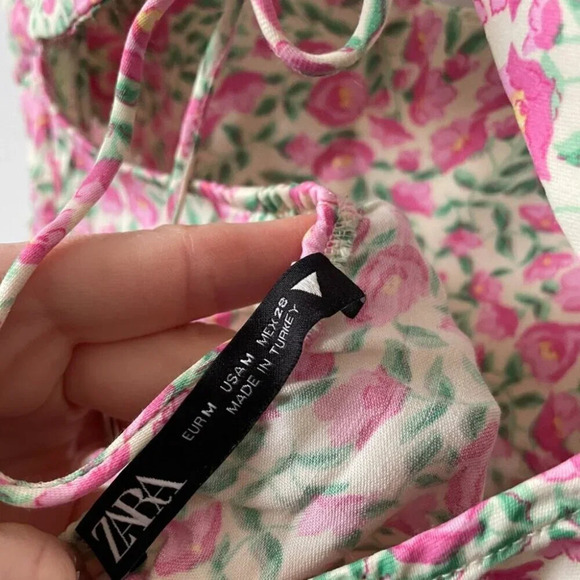Zara Ditsy Floral Satin Effect Mini Dress Pink Green Size Medium - Picture 8 of 10
